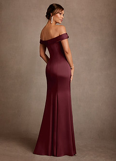 Azazie Boone Mother of the Bride Dresses Cabernet Mermaid Off the Shoulder Stretch Satin Dress image3