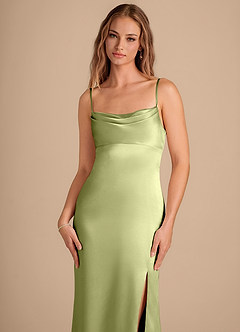 Azazie Camila Vestidos de damas de honor Vestido de Pistacho de Satén Metálico de Corte Recto con Escote de Corazón image2