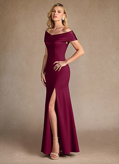 Azazie Pierce Mother of the Bride Dresses Burgundy Mermaid Pleated Stretch Crepe Dress image2