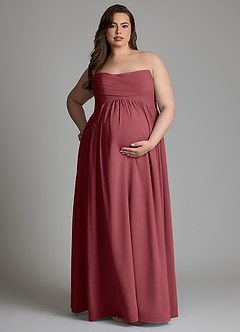 Azazie Saige Brautjungfernkleider für Schwangere A-Linie Plissee Chiffon Bodenlänge Kleid image9