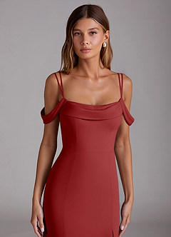 Azazie Callan Robes de demoiselle d'honneur Robe Sirène Convertible en Mousseline de soie Plissée Rouille image4