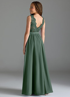 Azazie Elly Junior Agave A-Line Lace Chiffon Dress image5