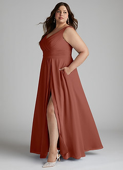 Azazie Karina Bridesmaid Dresses Auburn A-Line Pleated Chiffon Dress image7