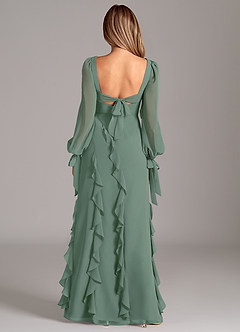 Azazie Candice Bridesmaid Dresses Eucalyptus A-Line Long Sleeve Chiffon Dress image2