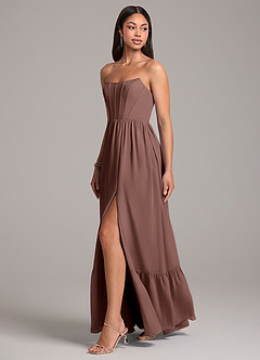 Azazie Kailee Bridesmaid Dresses Espresso A-Line with Pockets Chiffon Dress image3