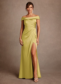 Azazie Bedford Mère de la mariée Robes Robe Fourreau en Satin extensible Plissée Canari image1