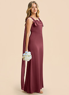 Azazie Chelsea Junior Merlot Sheath Pleated Stretch Satin Dress image1