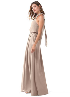 Azazie Landry 신부 들러리 드레스 A라인 주름진 망사 바닥 길이 드레스 image3