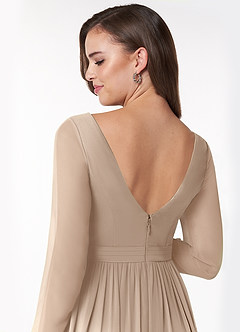 Azazie Teton Vestidos de dama de honra para maternidade Vestido Linha A Manga comprida Comprimento do chão Chiffon image6