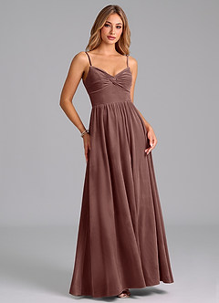 Azazie Zeya Bridesmaid Dresses Espresso A-Line Pleated Velvet Dress image3