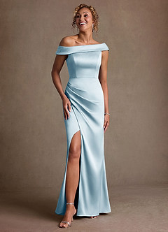 Azazie Kamala Suknie dla Matki Panny Młodej Osłona Jedno ramię Satyna elastyczna Długość podłogi Sukienka image6