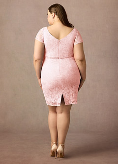 Azazie Lucilia Vente finale Robe Fourreau en Dentelle Rose Pâle image8