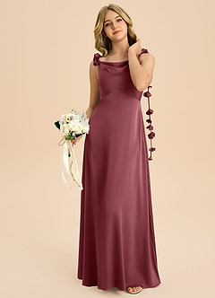 Azazie Gumdrop Junior imperium Plisseret Stræk satin Gulv-længde Junior brudepige Kjole image2