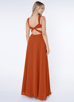 Azazie Nahrin At-home Try On Dresses Matcha A-Line V-Neck Pleated Chiffon Dress image4