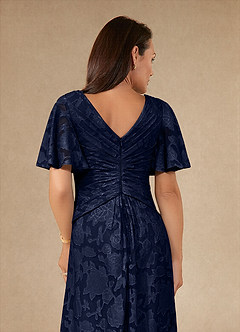 Azazie Emmeline Mother of the Bride Dresses Dark Navy A-Line Pleated Floral Burnout Dress image6
