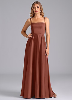 Azazie Elita Brautjungfernkleider A-Linie Plissee Stretch-Satin Kleid Rotbraun image1