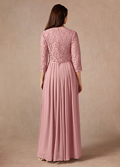 Azazie Ainsling Mother of the Bride Dresses Dusty Rose A-Line Square Neckline Lace Chiffon Dress image2