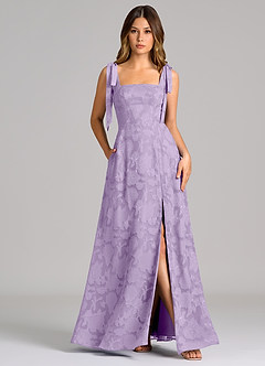Azazie Debra Bridesmaid Dresses Lilac A-Line with Pockets Floral Burnout Dress image1