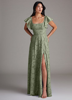 Azazie Bondi Bridesmaid Dresses Pistachio A-Line Side Slit Floral Burnout Dress image4