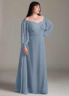 Azazie Rubina Bridesmaid Dresses Dusty Blue A-Line Long Sleeve Chiffon Dress image9