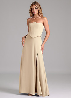 Azazie Jenilyn Bridesmaid Dresses Champagne A-Line Strapless Chiffon Dress image3