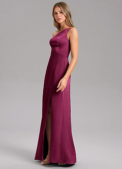 Azazie Phaedra Bridesmaid Dresses Red Plum A-Line One Shoulder Stretch Satin Dress image4