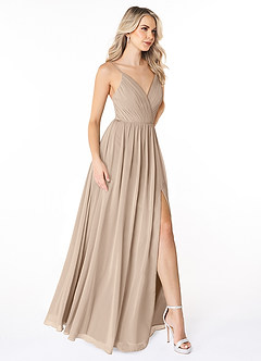 Azazie Gracie Bridesmaid Dresses Taupe A-Line Pleated Chiffon Dress image4