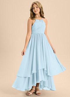 Azazie Elliora Junior Sky Blue A-Line Pleated Chiffon Dress image3