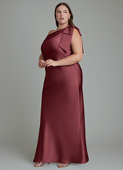 Azazie Yuanna Bridesmaid Dresses Merlot Mermaid One Shoulder Stretch Satin Dress image13