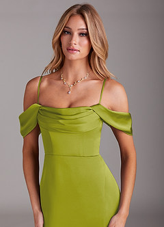 Azazie Saige Brautjungfernkleider Meerjungfrau-Linie Schulterfrei Stretch-Satin Kleid Zitronengras image2