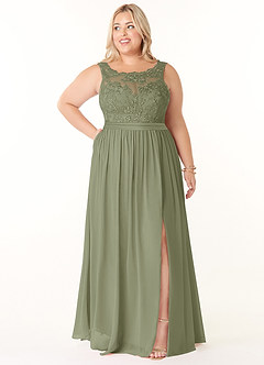 Azazie Elly Robes de demoiselle d'honneur Robe Trapèze en Mousseline de soie Encolure dégagée en dentelle Pistache image7
