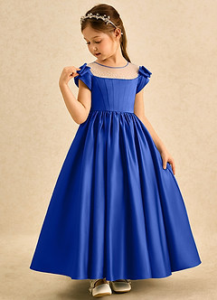Azazie Toffee Flower Girl Dresses Royal Blue Ball-Gown Bow Matte Satin Dress image4