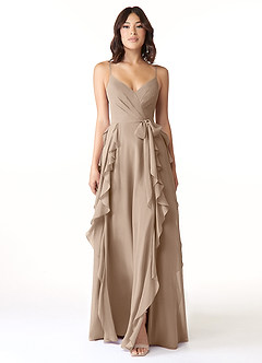 Azazie Peyton Bridesmaid Dresses Taupe A-Line Ruched Chiffon Dress image5