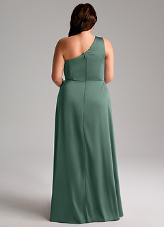 Azazie Brooke Brautjungfernkleider A-Linie One-Shoulder Stretch-Satin Kleid Eukalyptus image9