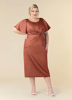 Azazie Everlyn Mother of the Bride Dresses Clay Sheath Pleated Stretch Satin Dress image6
