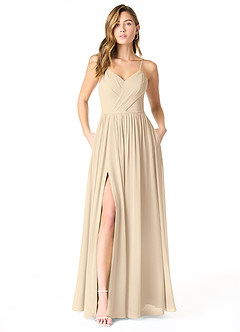 Azazie Cora Bridesmaid Dresses Champagne A-Line Pleated Chiffon Dress image1