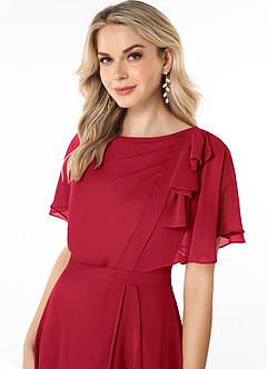 Azazie Aaliyah Modest Bridesmaid Dresses A-Line Scoop Pleated Chiffon Floor-Length Dress image5
