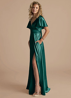 Azazie Kimber Robes de demoiselle d'honneur Robe Trapèze en Satiné métallisé Rayé Vert Pin image3
