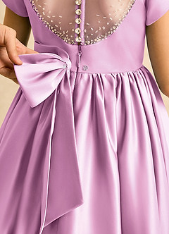 Azazie Toffee Abiti da Ragazza di Fiori Abito Stile Principessa in Raso Opaco Fiocco Rosa Confetto image7