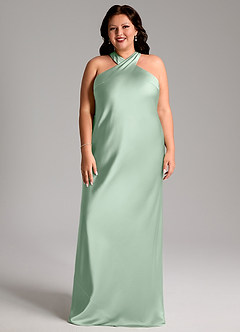 Azazie Doretta Bridesmaid Dresses Agave Mermaid Pleated Stretch Satin Dress image6