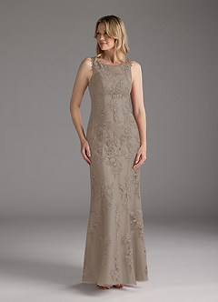 Azazie Whilhelmina Mother of the Bride Dresses Taupe Mermaid Lace Chiffon Dress image5
