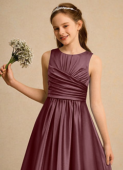 Azazie Ducky Girls Formal Flower Girl Dresses Sangria A-Line Pleated Stretch Satin Dress image6
