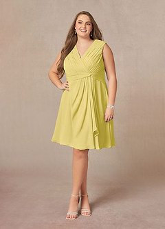 Azazie Theron Kleider für die Brautmutter A-Linie V-Hals Gefaltet Chiffon Kleid Kanarienvogel image6