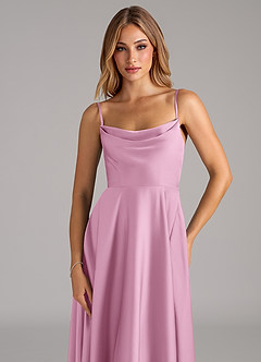 Azazie Elle Bridesmaid Dresses Candy Pink A-Line Pleated Stretch Satin Dress image2