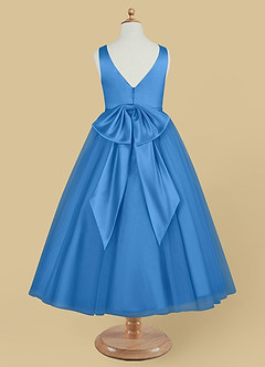 Azazie Marybell Flower Girl Dresses Blue Jay A-Line Bow Tulle Dress image6