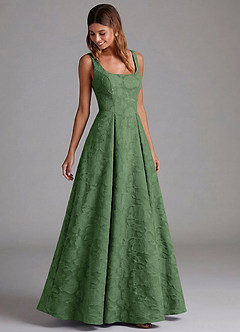 Azazie Amalie Bridesmaid Dresses Eucalyptus A-Line Pleated Floral Burnout Dress image5