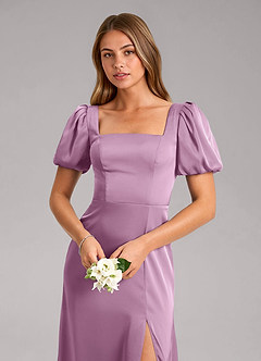 Azazie Fyona Vestidos de damas de honor Vestido de Glicinia de Satén Elástico de Corte en A con Plisado image6