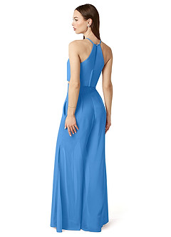 Azazie Kenzi Jurken voor bruidsmeisjes Jumpsuit van Chiffon Geplooid Blauwe Gaai image4
