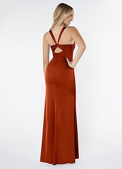 Azazie Mero Bridesmaid Dresses Paprika Sheath Pleated Stretch Satin Dress image3