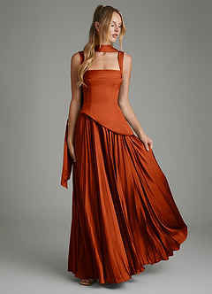 Azazie Stephanie Robes de demoiselle d'honneur Robe Trapèze en Satin extensible Corset Paprika image7